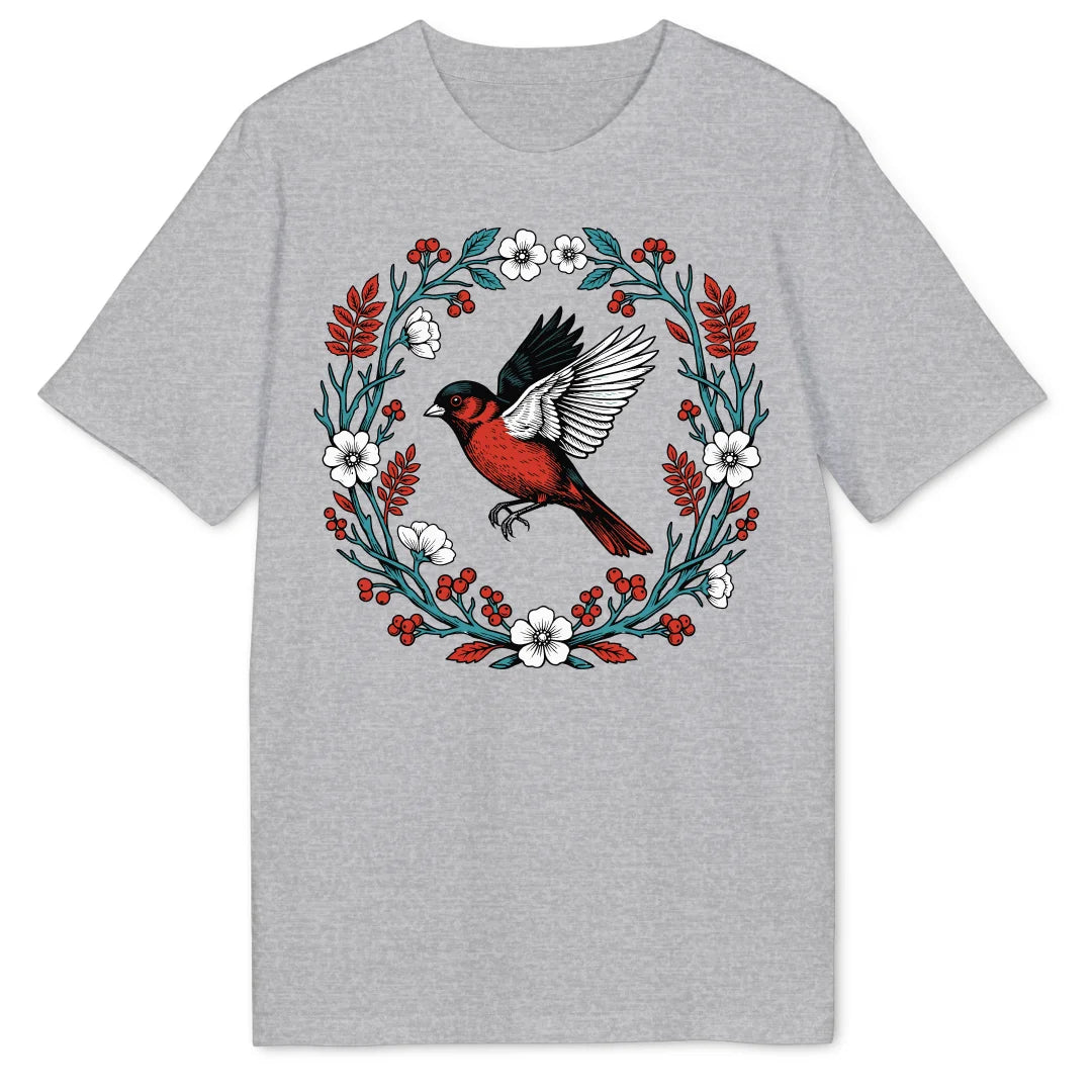 Floral Red Bird - Heather Grey