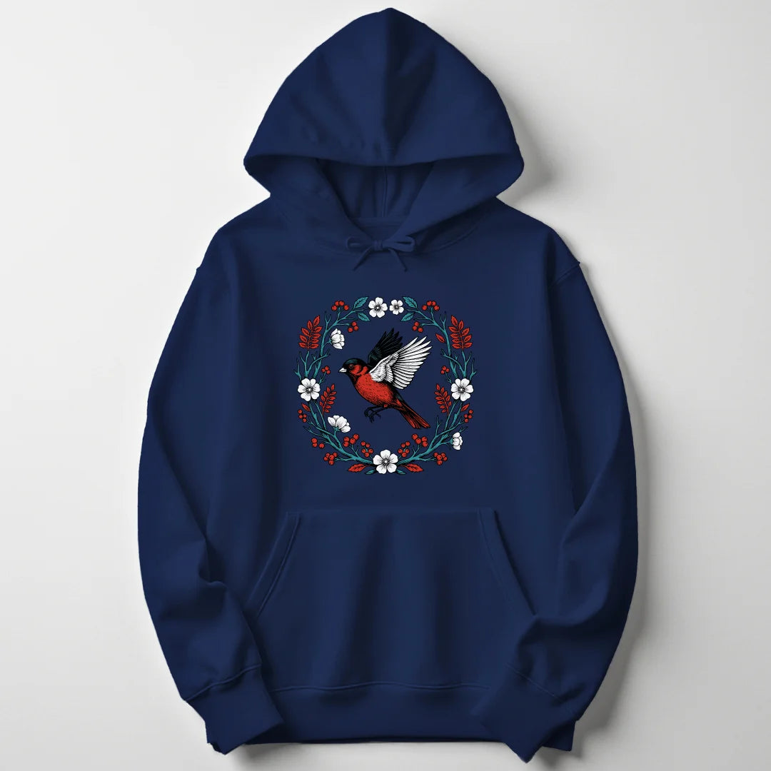 Floral Red Bird - Navy