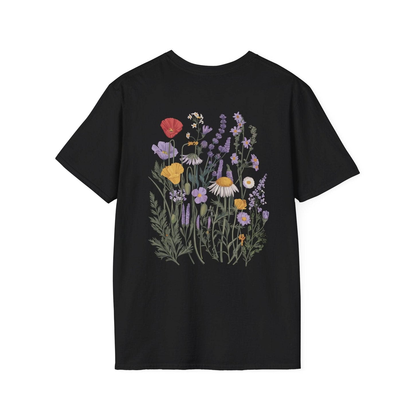 Art Nouveau Flowers Backprint T-Shirt T-Shirt Schwarz / S