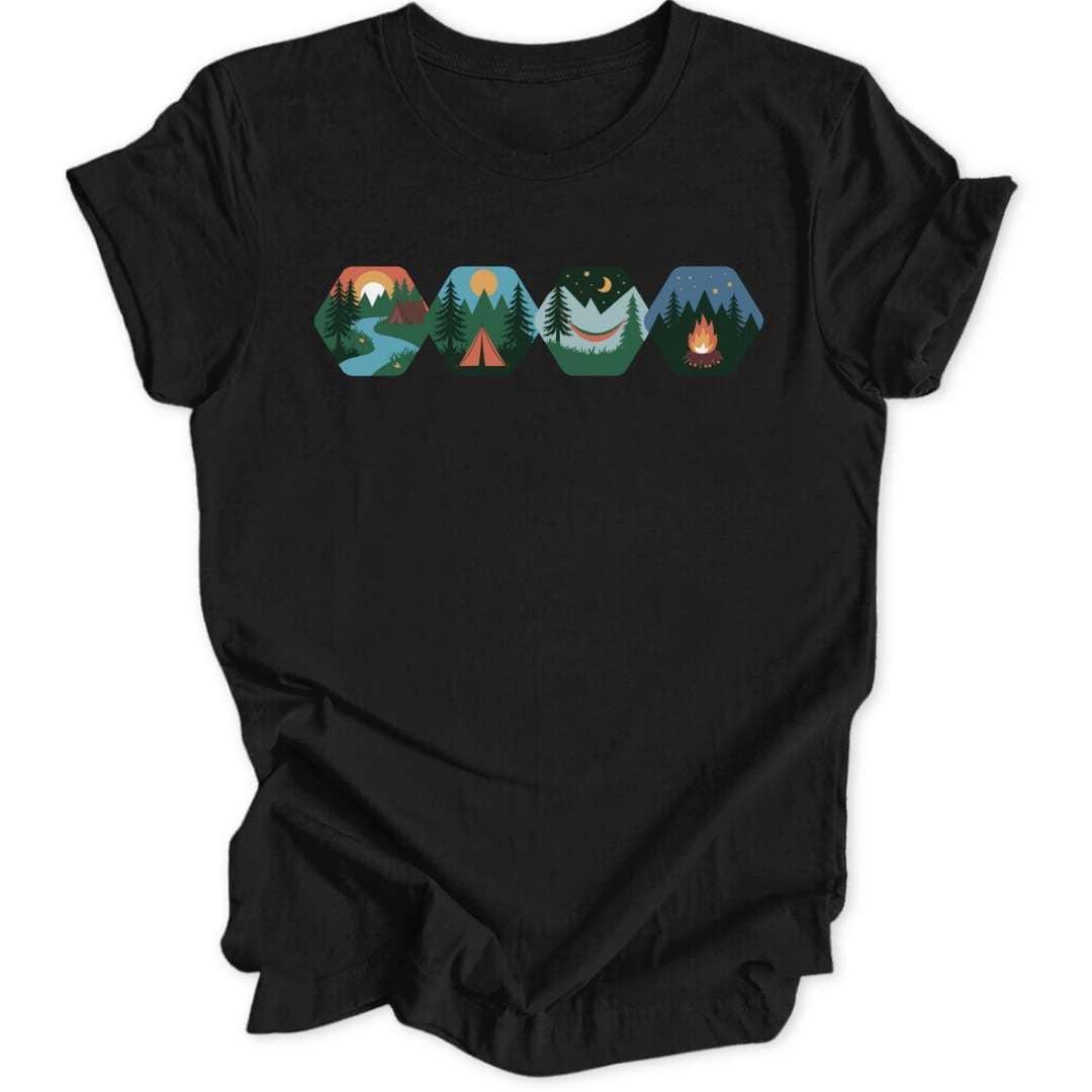 Camping Hexagons T-Shirt T-Shirt Schwarz / S