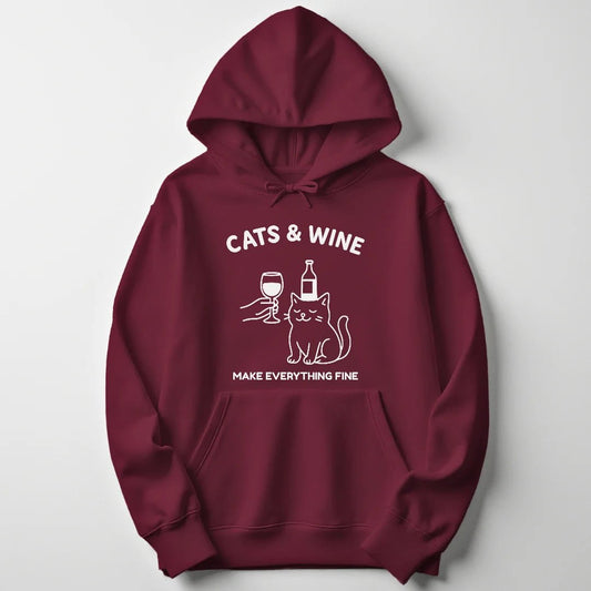 Cats & Wine Unisex Hoodie - Wild Spirit
