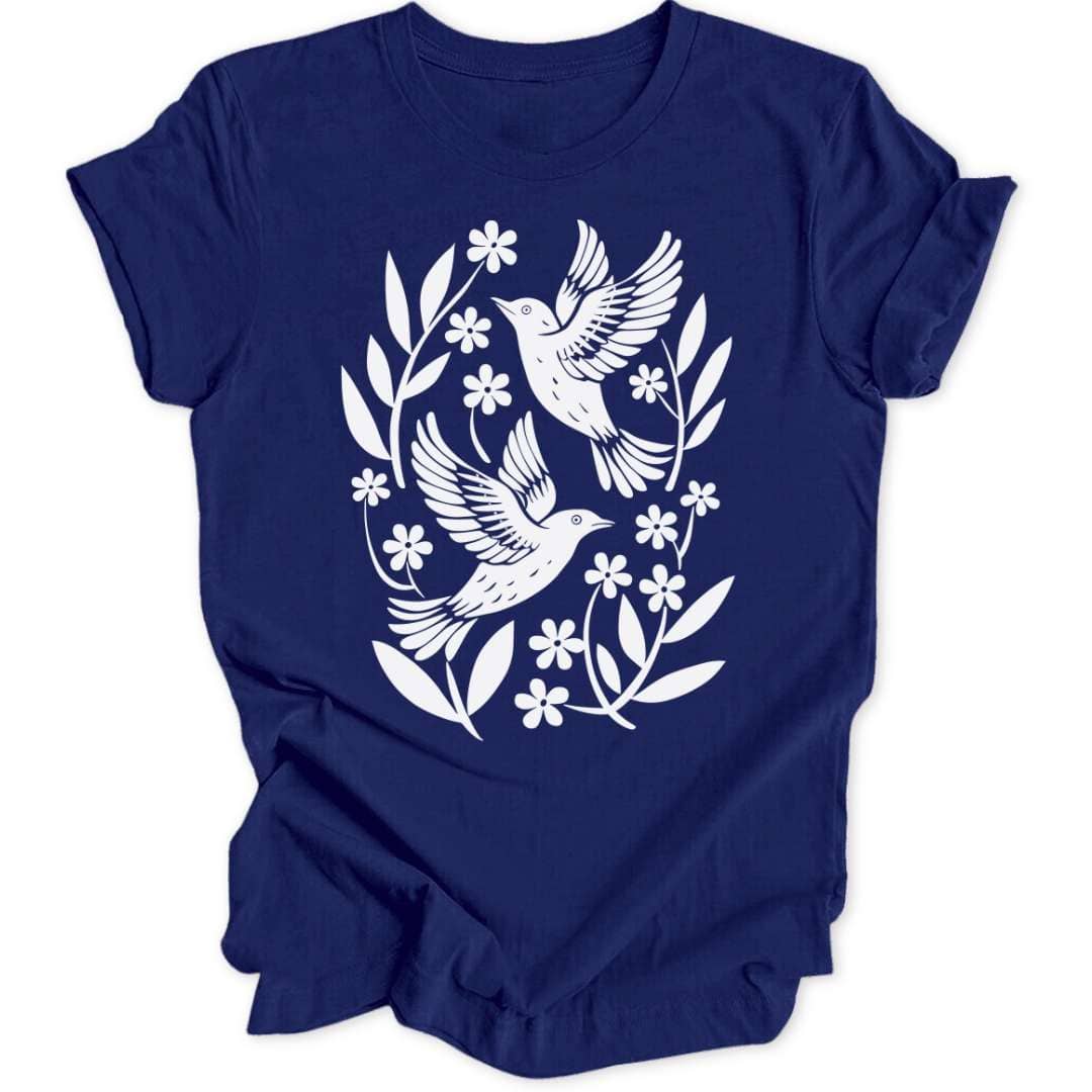 Floral Birds T-Shirt T-Shirt Navy / S