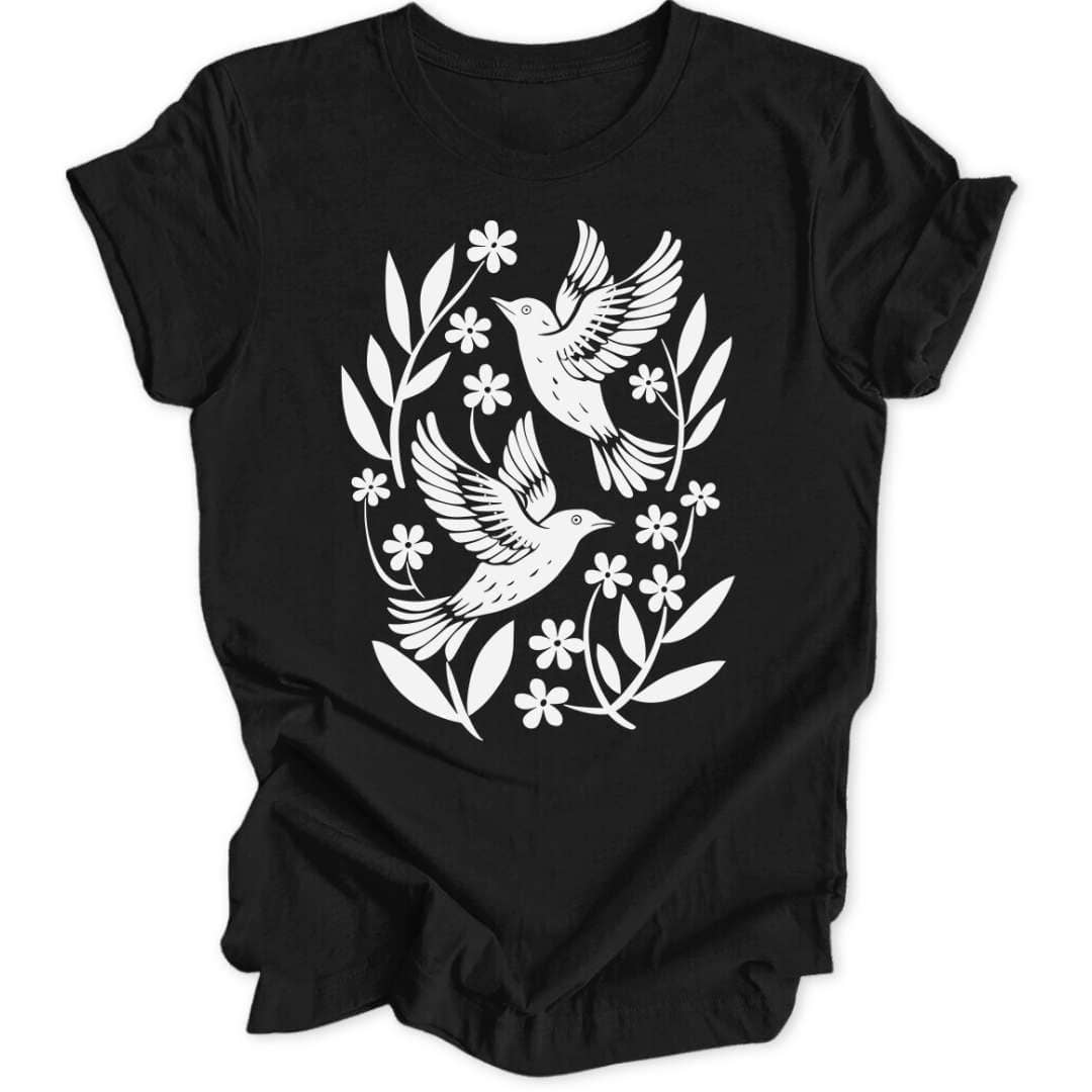 Floral Birds T-Shirt T-Shirt Schwarz / S