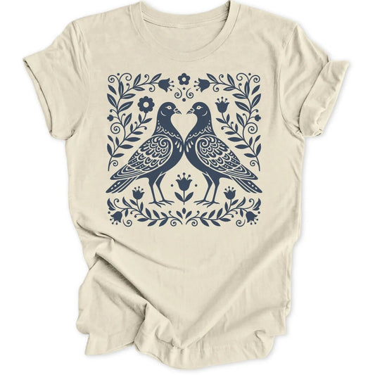 Folk Art Pigeons Unisex T-Shirt - Wild Spirit