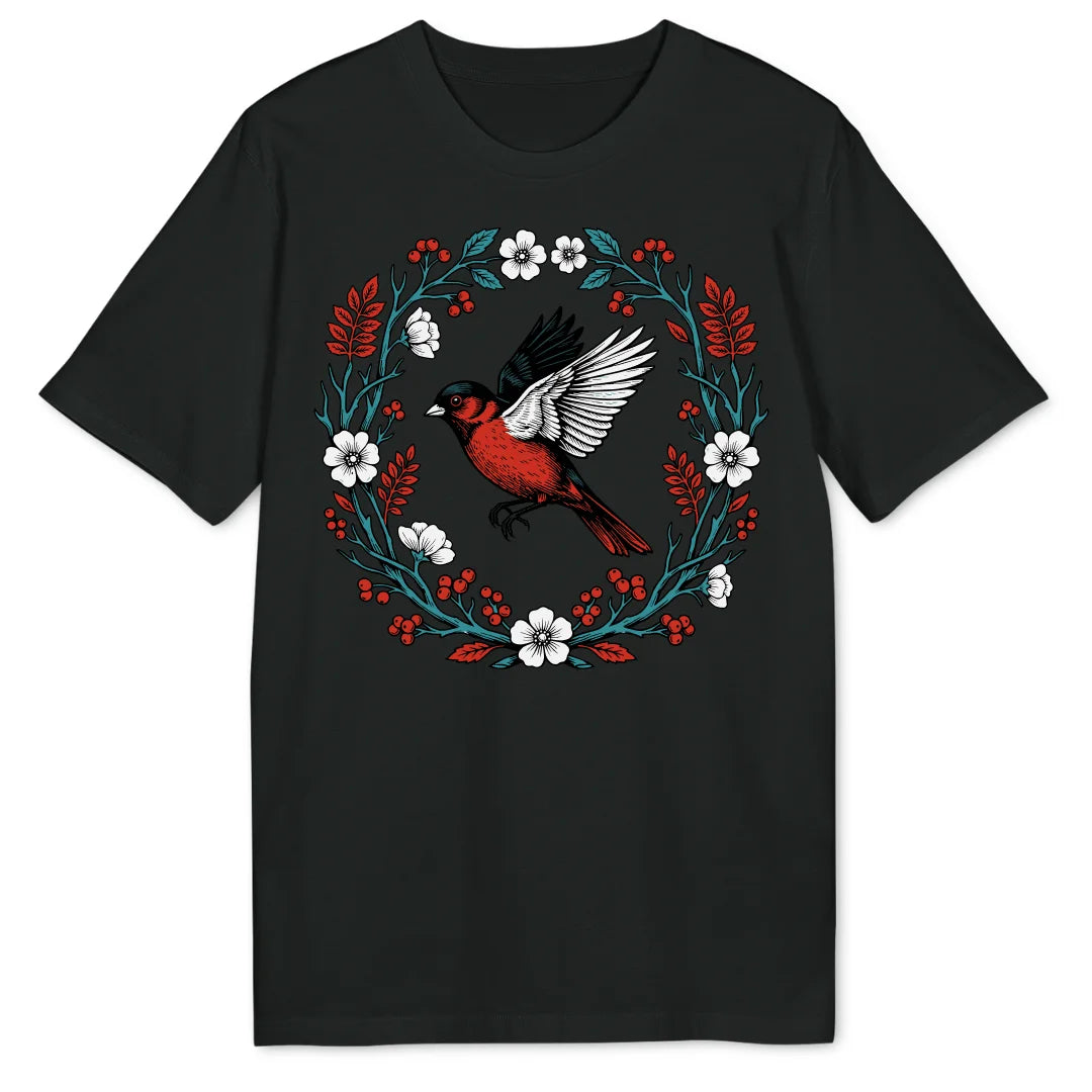 Floral Red Bird - Black