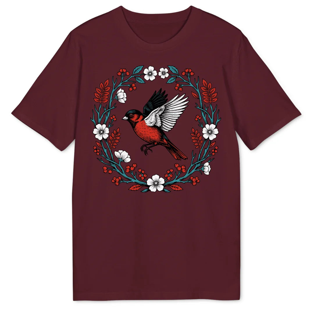 Floral Red Bird - Burgundy