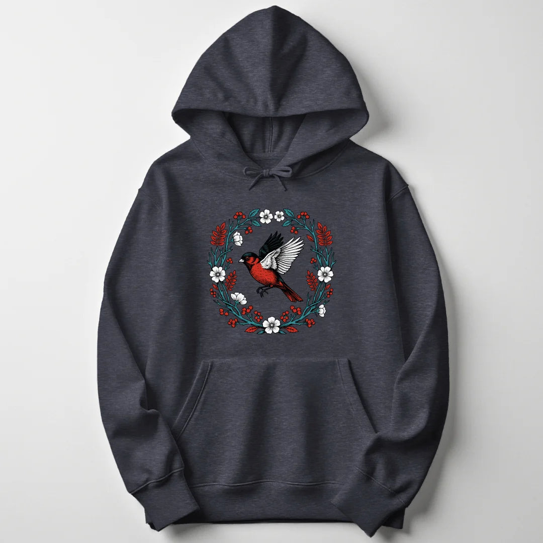 Floral Red Bird - Dark Heather