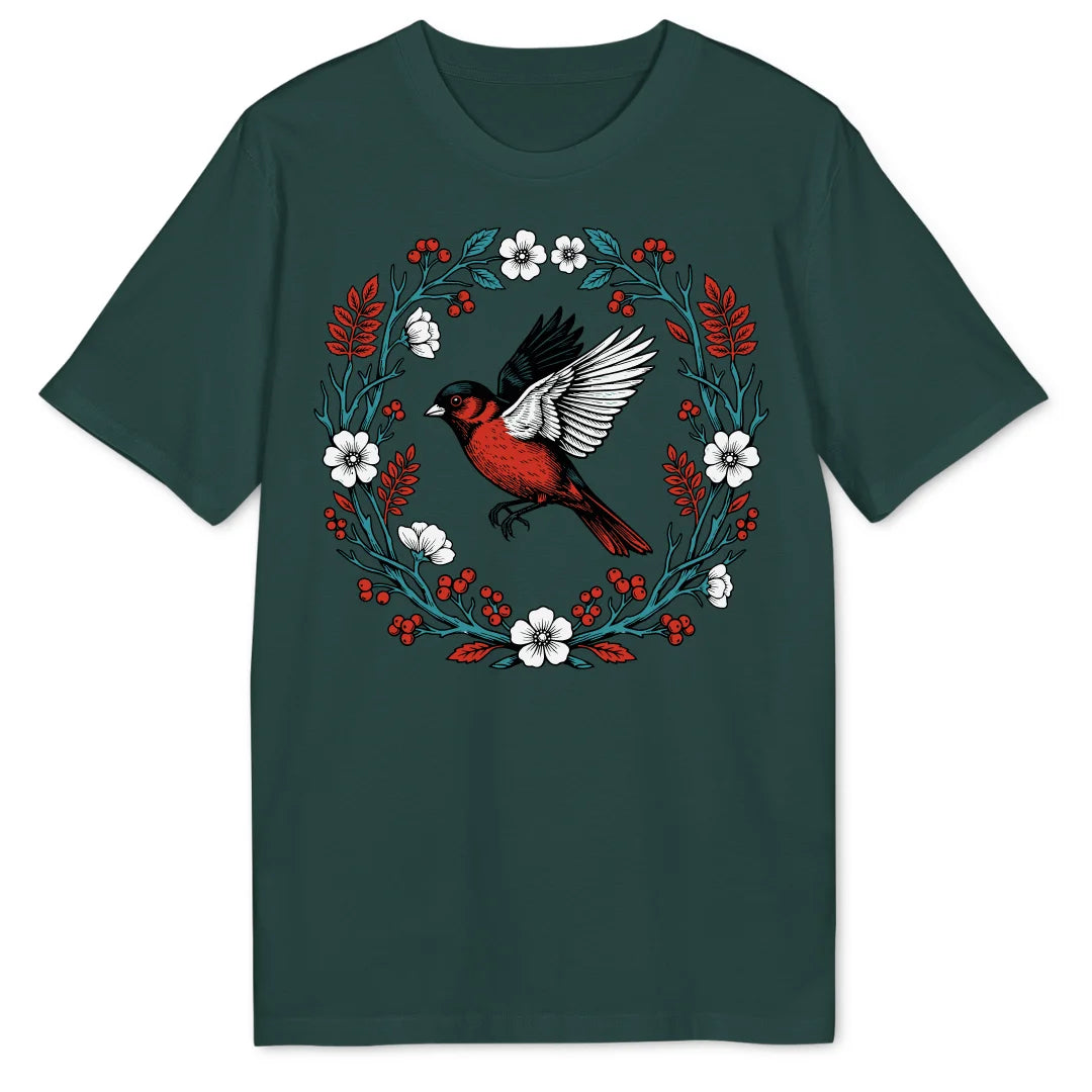 Floral Red Bird - Glazed Green