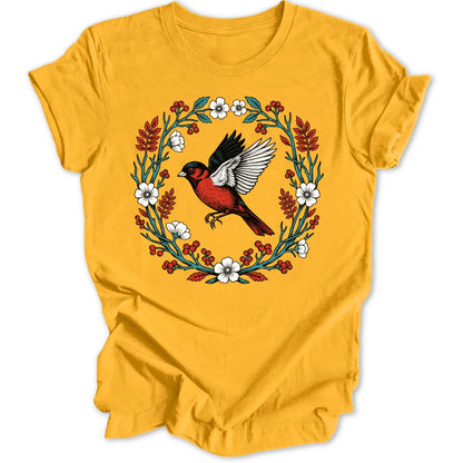 Floral Red Bird - Gold