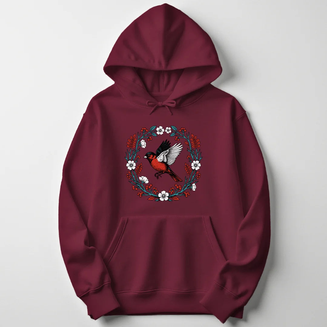 Floral Red Bird - Maroon
