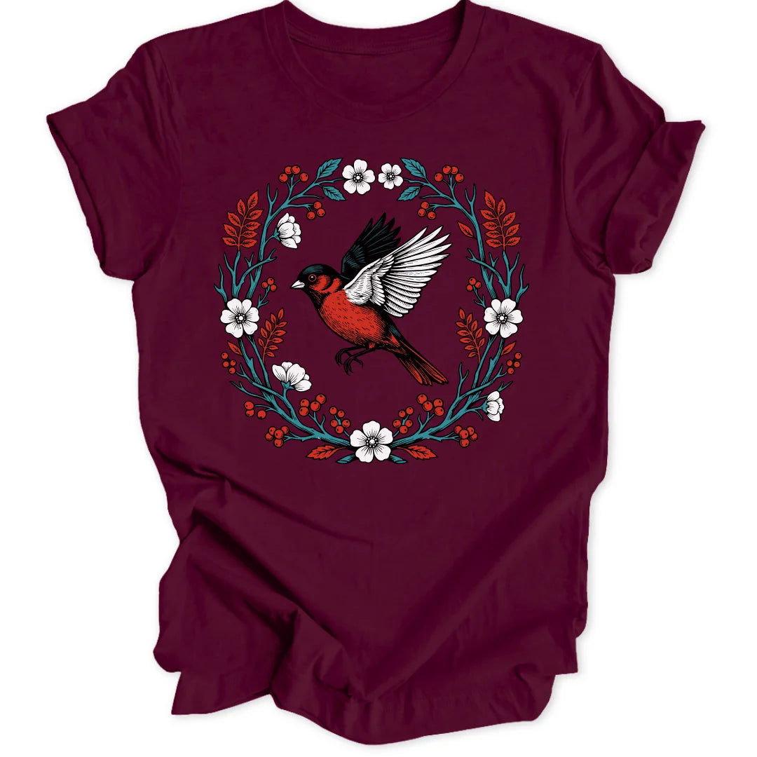 Floral Red Bird - Maroon