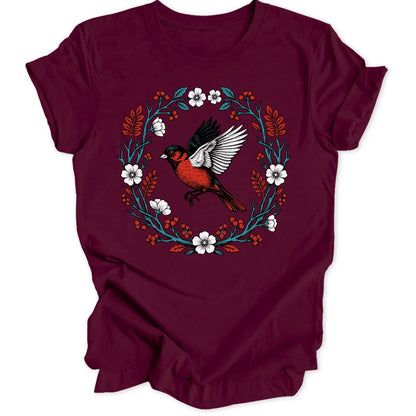 Floral Red Bird - Maroon