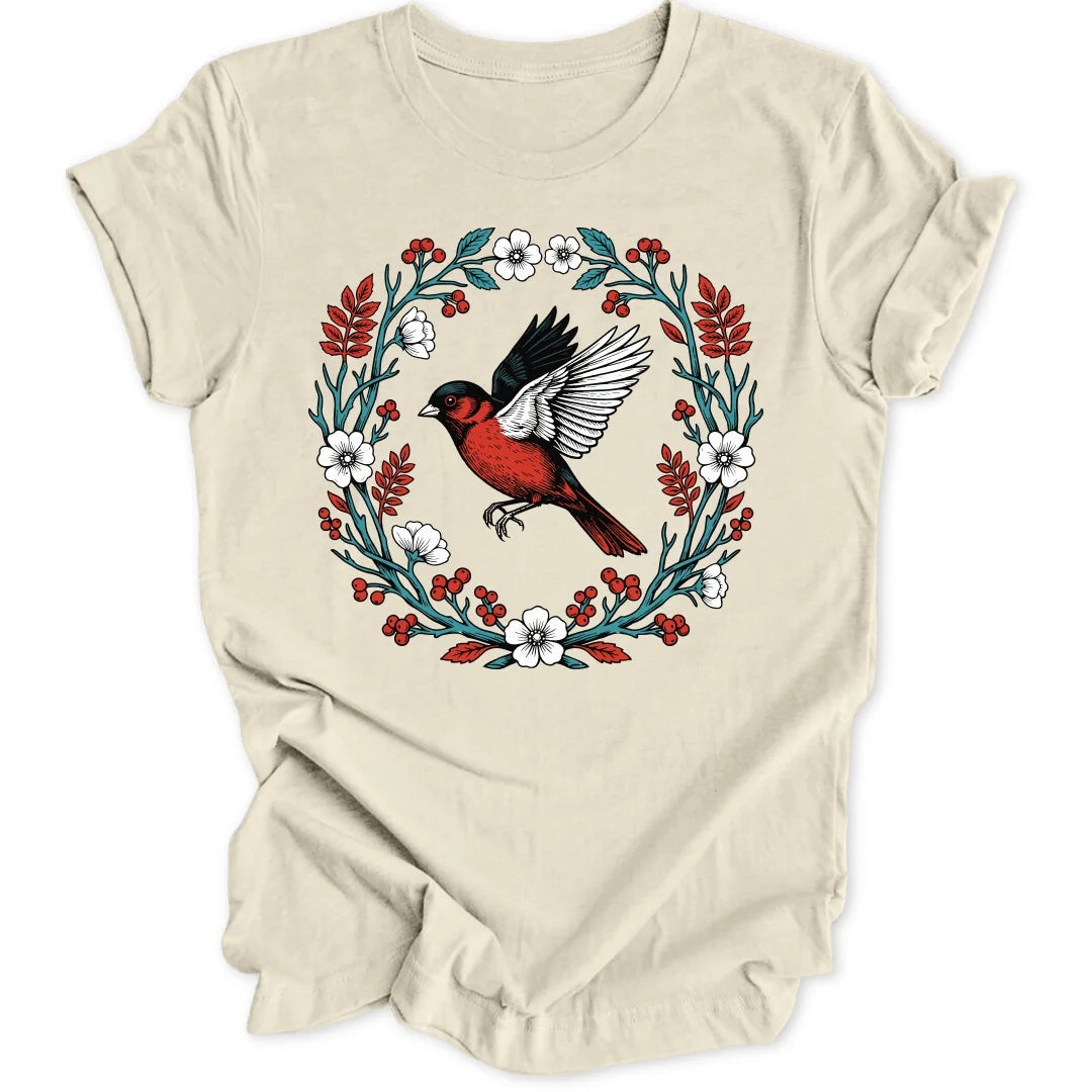 Floral Red Bird - Natural
