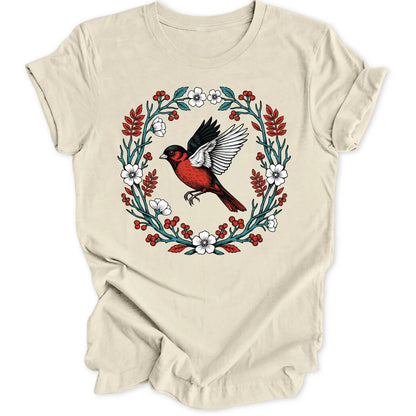 Floral Red Bird - Natural