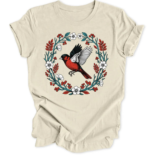 Floral Red Bird - Natural