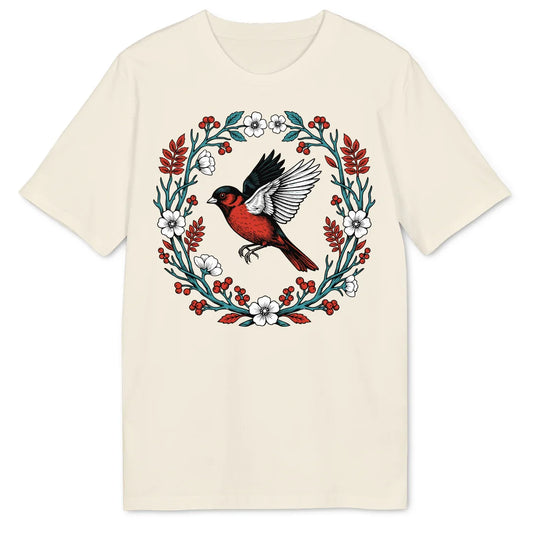Floral Red Bird - Natural Raw