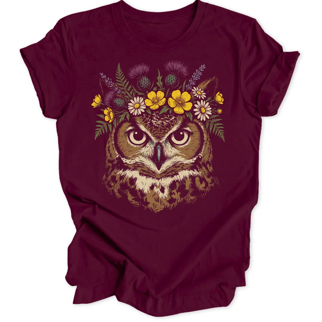 Floral Owl - Maroon