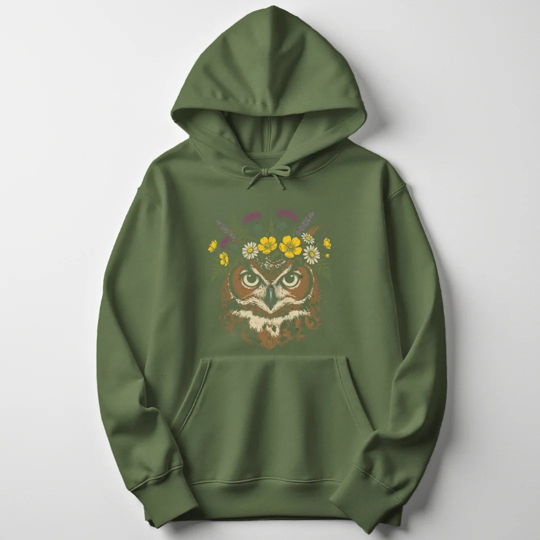 Floral Owl - Military Green