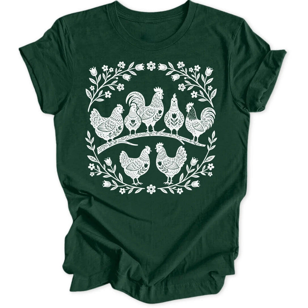 Folk Art Chicks - Forest Green