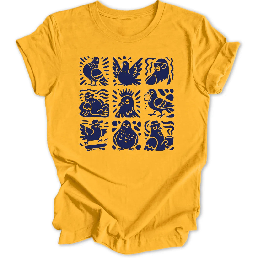 Pigeon Doodle Grid - Gold