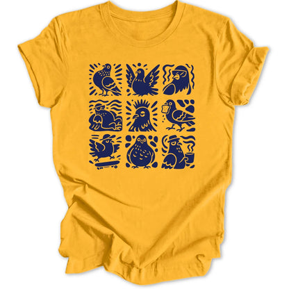 Pigeon Doodle Grid - Gold