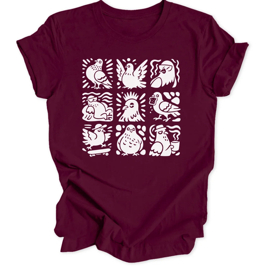 Pigeon Doodle Grid - Maroon