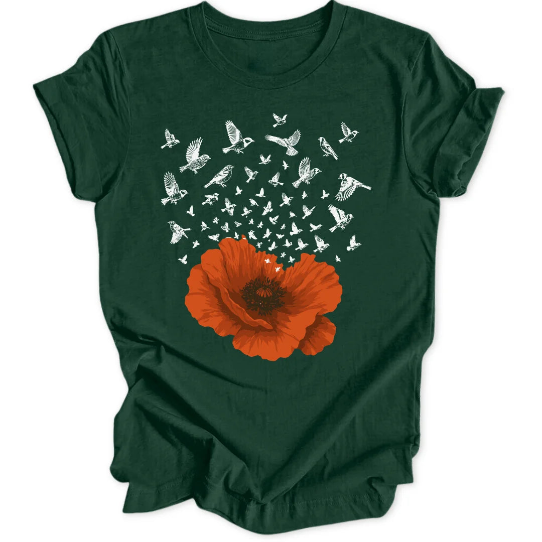 Birds in a Poppy - Forest Green