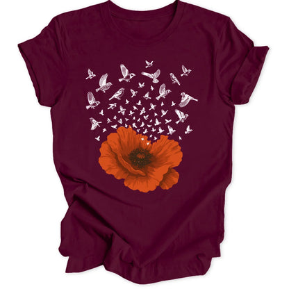 Birds in a Poppy - Maroon