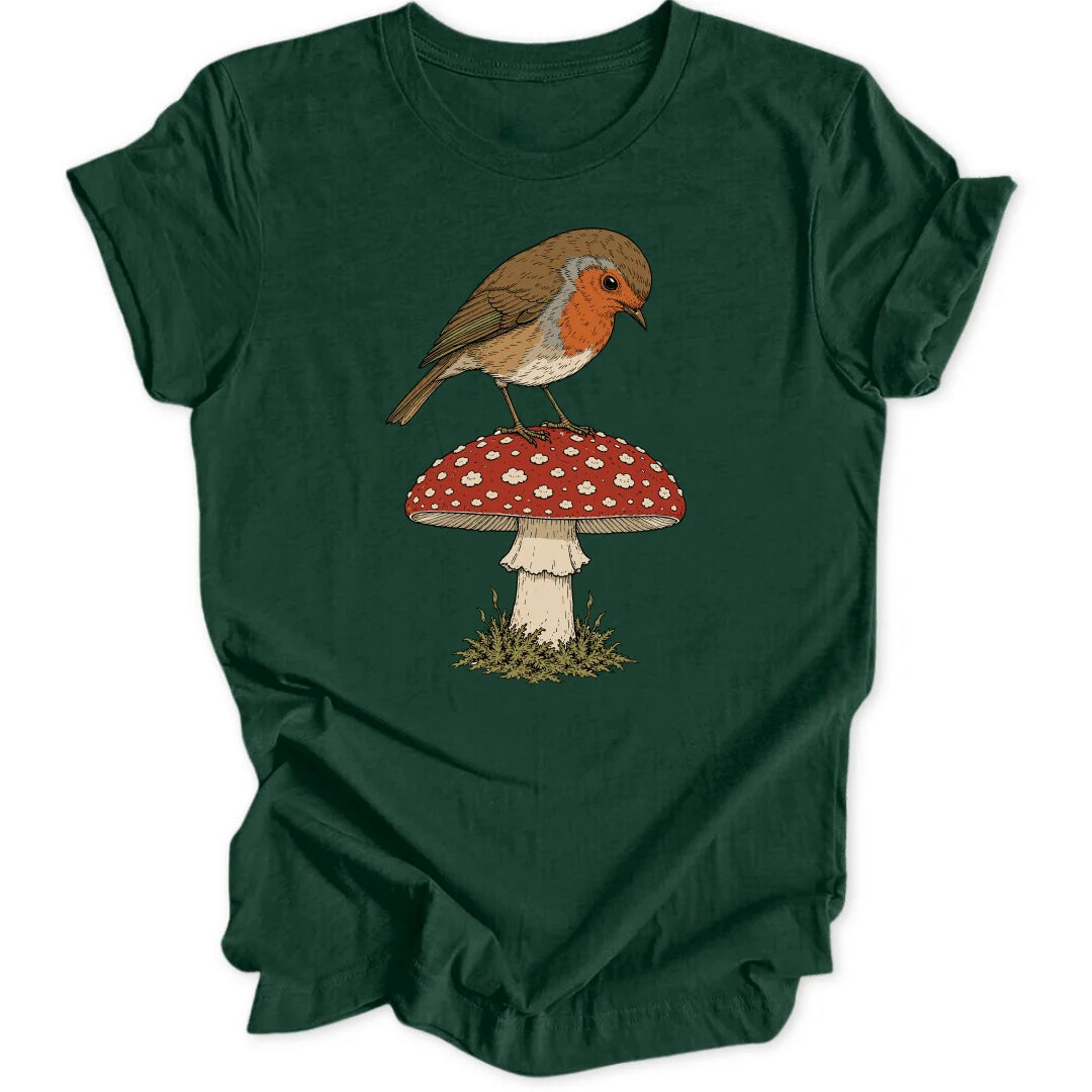 Robin on a Shroom - Forest Green