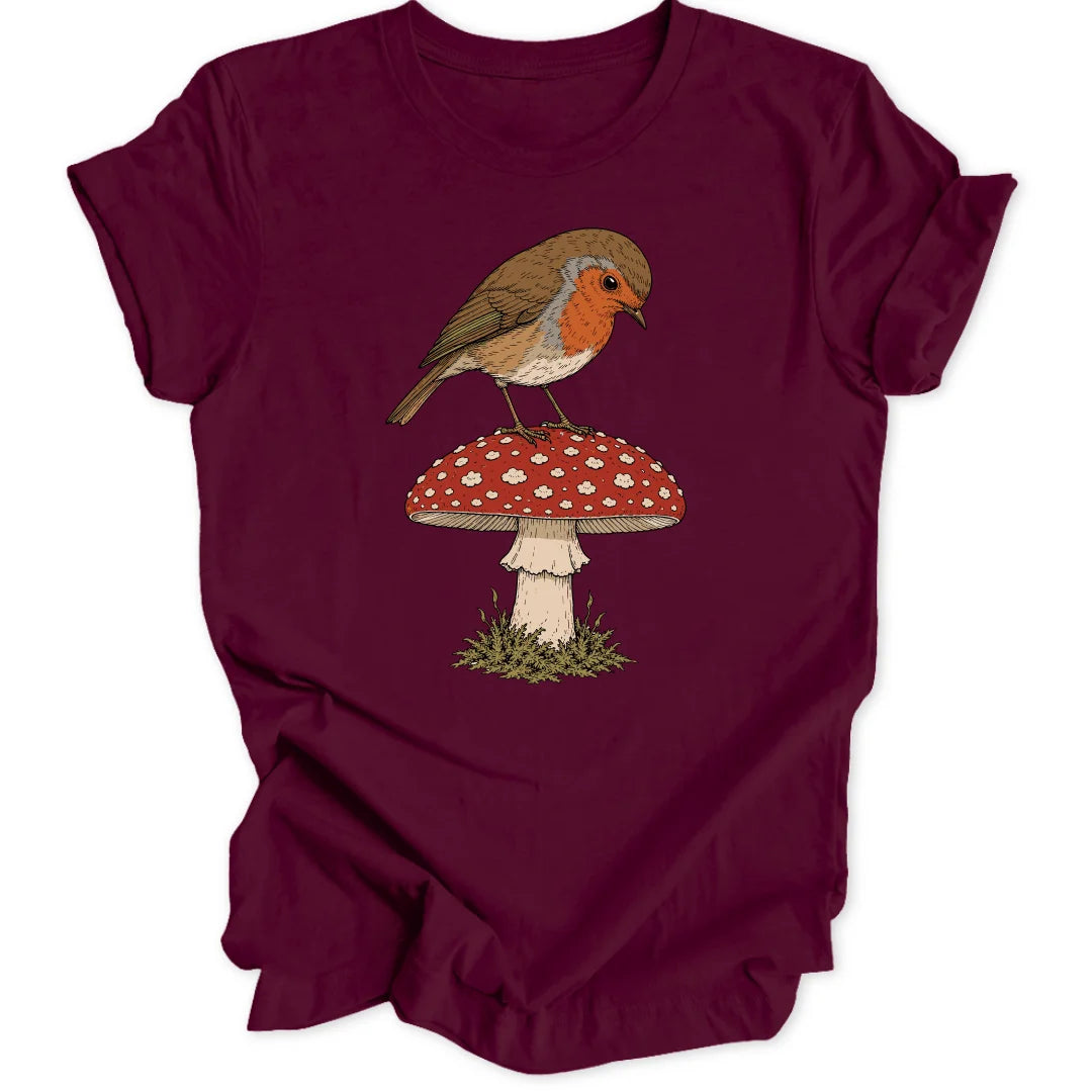Robin on a Shroom - Maroon