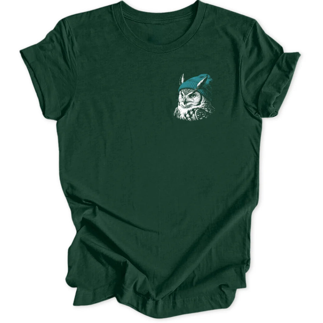 Beanie Owl Mini-Print - Forest Green