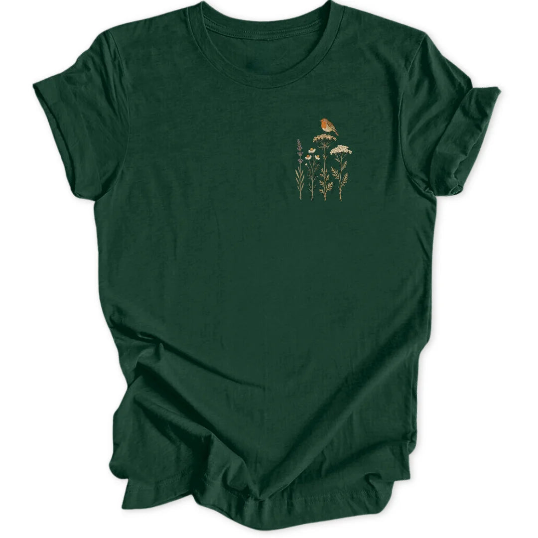 Wildflower Robin Mini-Print - Forest Green