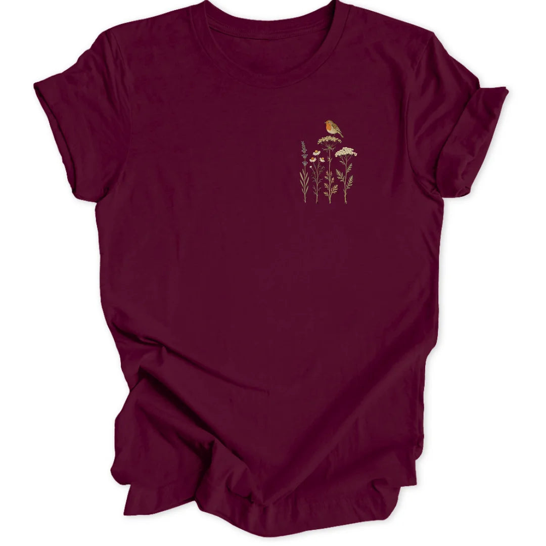 Wildflower Robin Mini-Print - Maroon