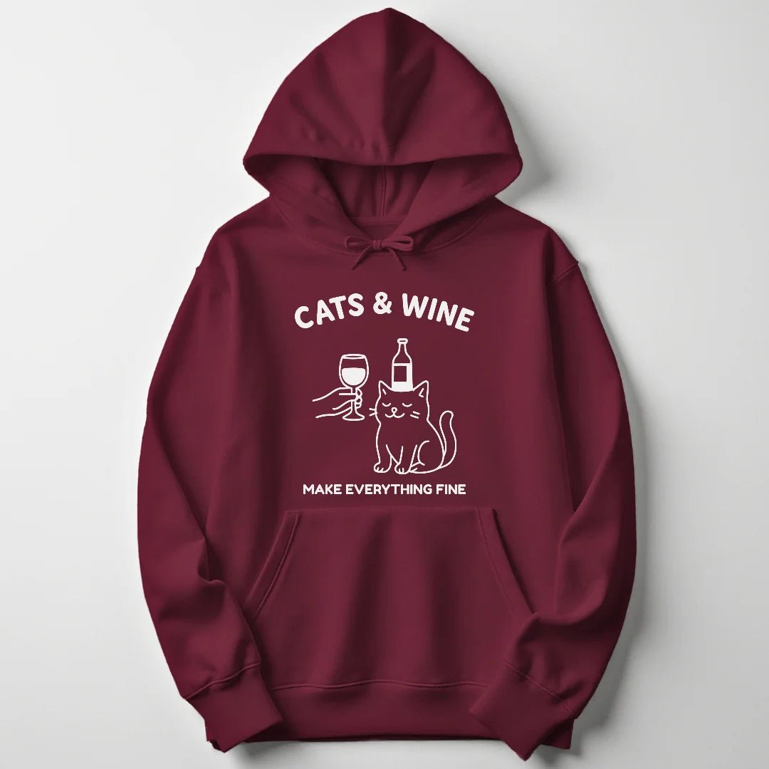 Cats & Wine Unisex Hoodie - Wild Spirit
