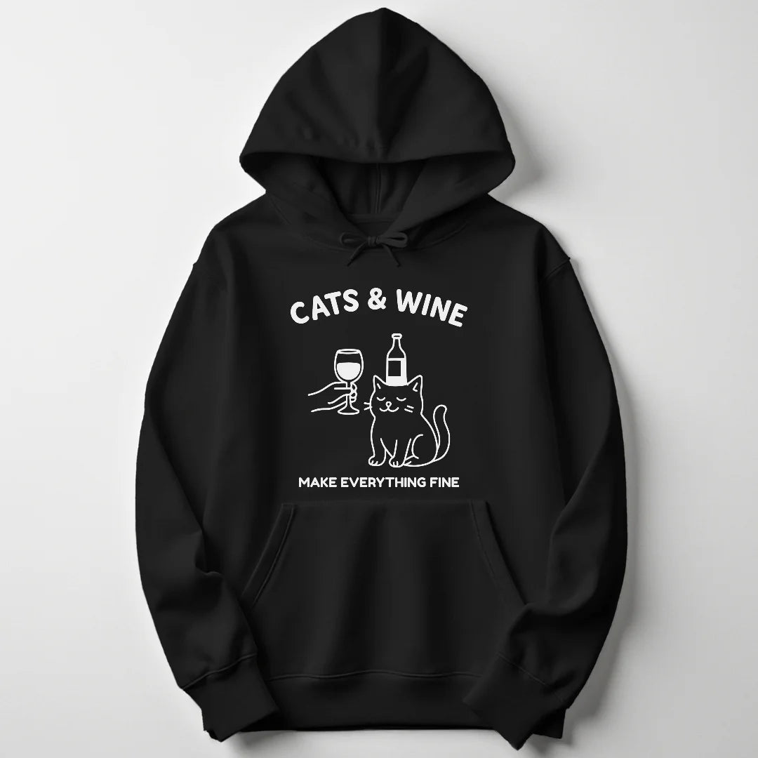Cats & Wine Unisex Hoodie - Wild Spirit