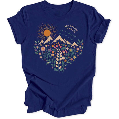 Floral Heart T-Shirt T-Shirt Navy / S
