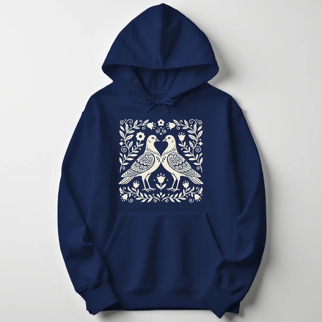 Folk Art Pigeons Unisex Hoodie - Wild Spirit