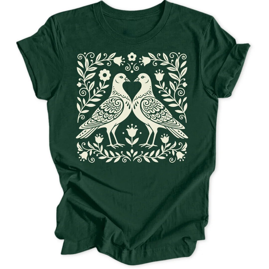 Folk Art Pigeons Unisex T-Shirt - Wild Spirit