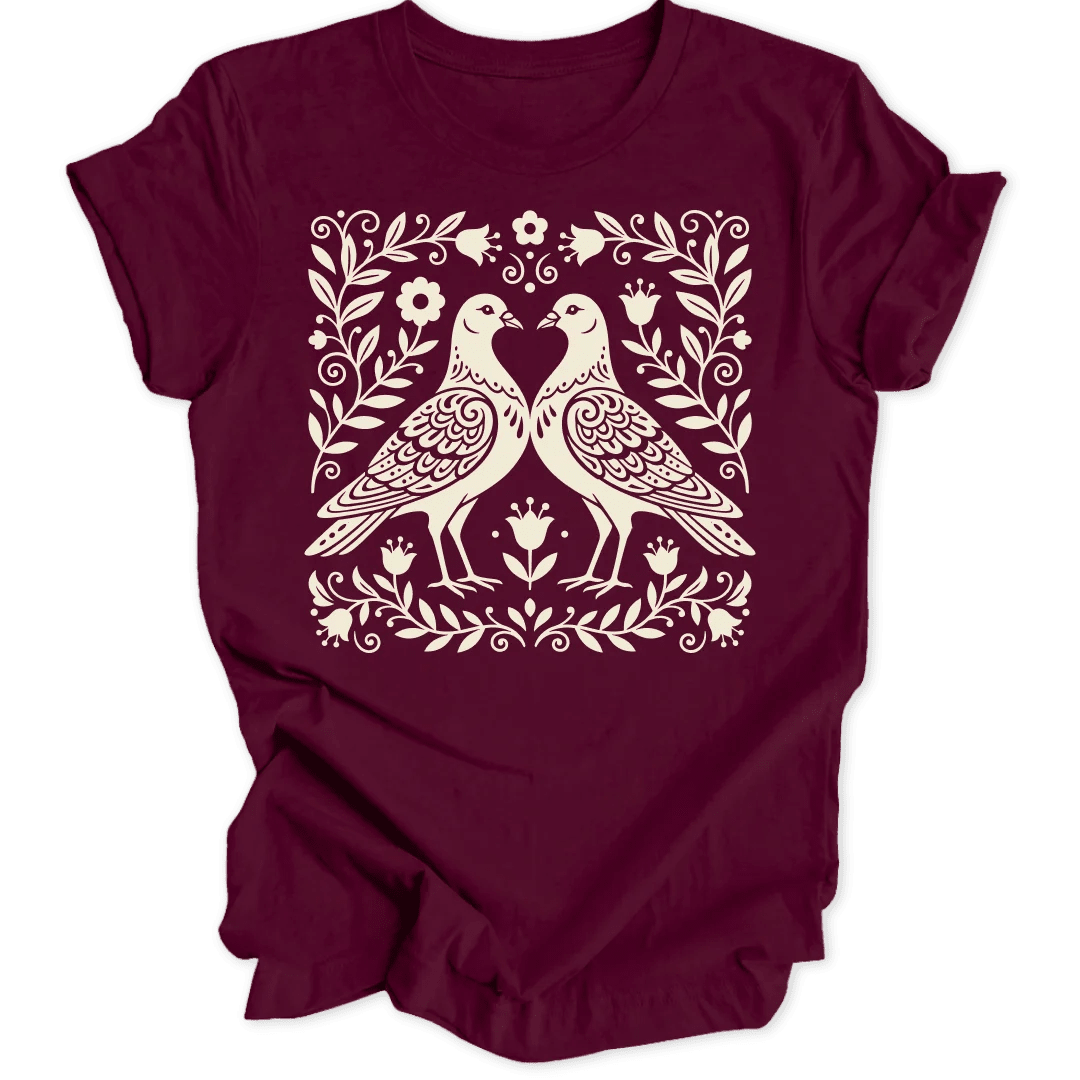 Folk Art Pigeons Unisex T-Shirt - Wild Spirit
