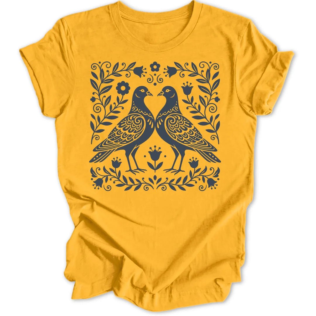 Folk Art Pigeons Unisex T-Shirt - Wild Spirit