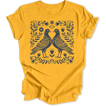 Folk Art Pigeons Unisex T-Shirt - Wild Spirit