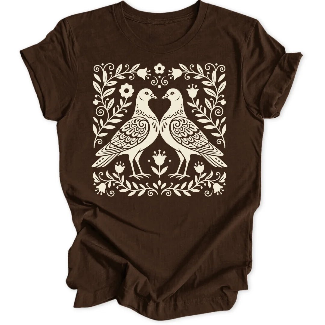 Folk Art Pigeons Unisex T-Shirt - Wild Spirit
