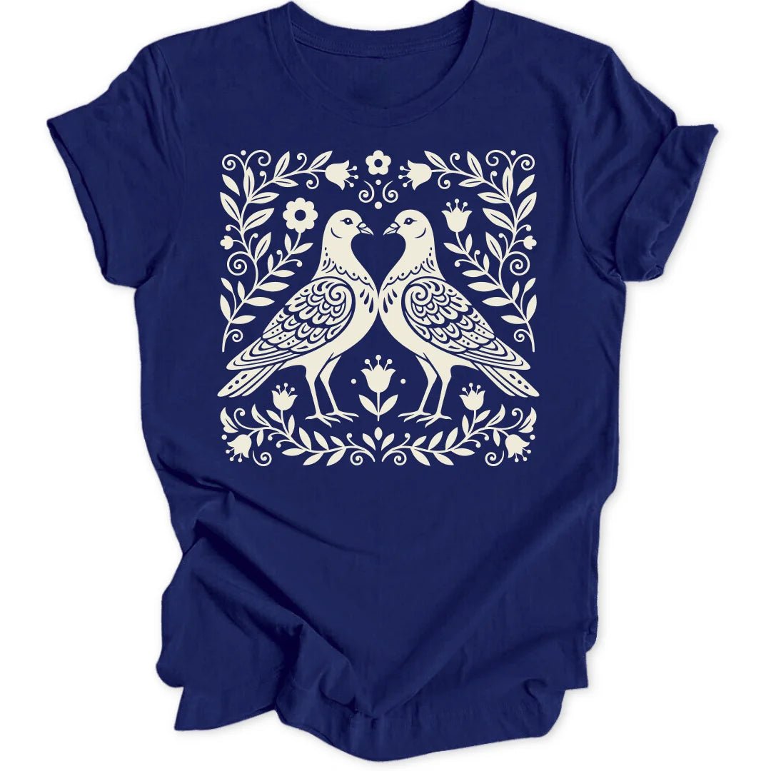 Folk Art Pigeons Unisex T-Shirt - Wild Spirit