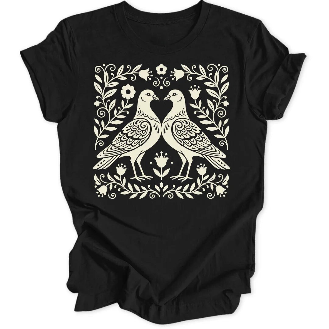 Folk Art Pigeons Unisex T-Shirt - Wild Spirit