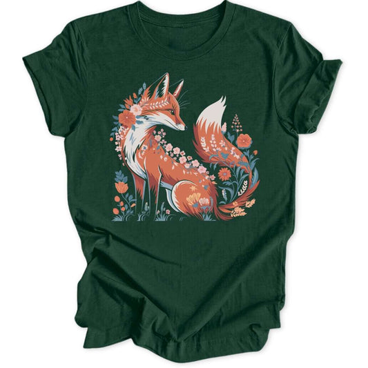 Geblümter Fuchs T-Shirt T-Shirt Waldgrün / S